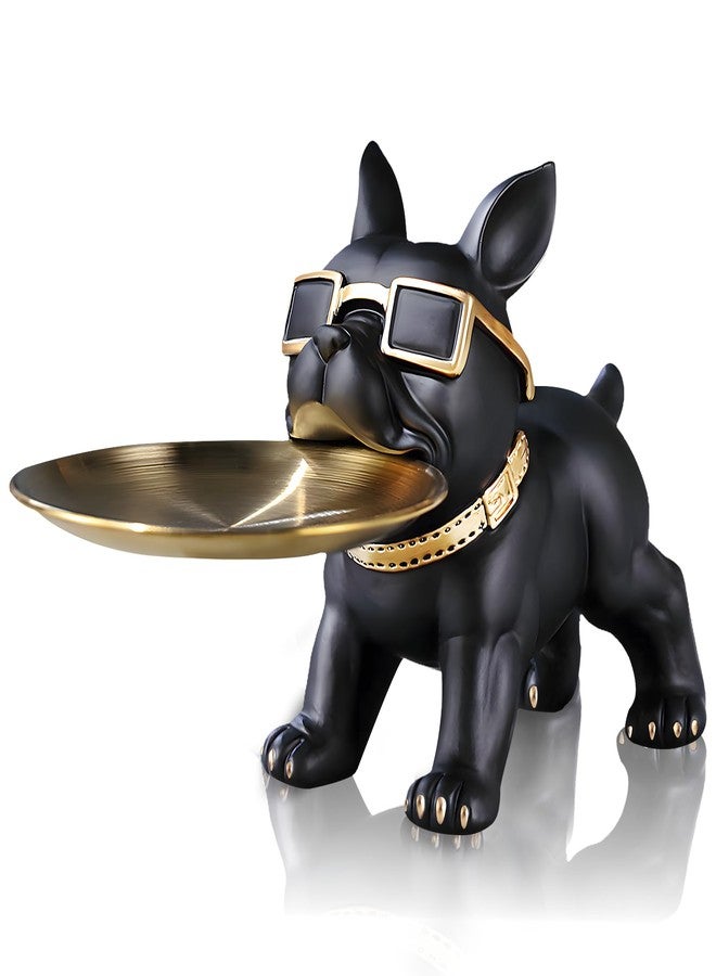 Huhote Bulldog Tray Statue Black,Small Modern French Bulldog Candy Dish Key Holder Bowl, French Bulldog Accessories, Statues for Office Desk Home Decor Figurines Entryway Table Decor (Black) - Image 1